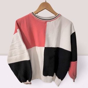 Pink, Black & White Color Block Vintage Crewneck Sweater